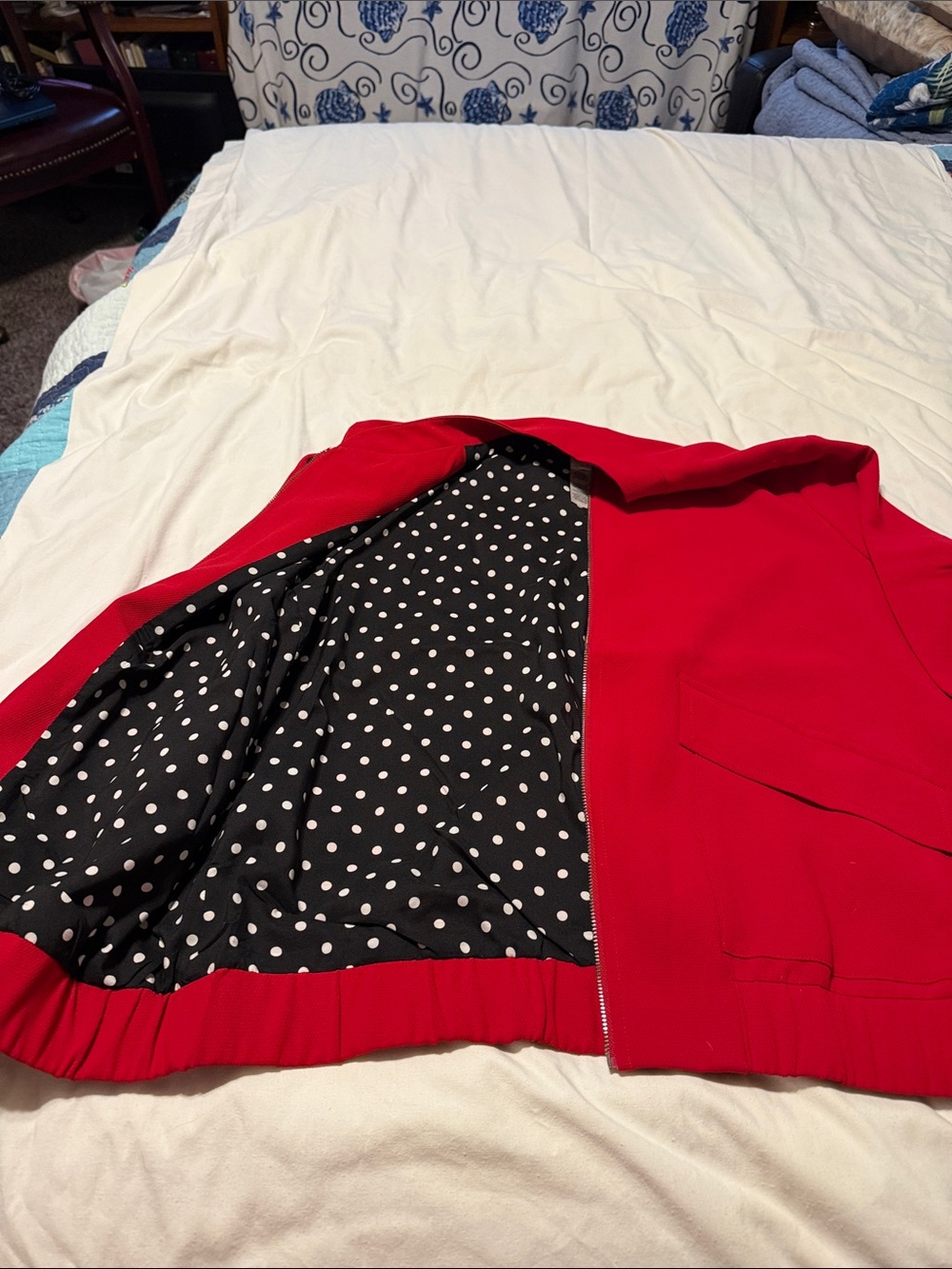 Chico's Vibrant Red Bomber Jacket with Zip - Picture 3 of 6